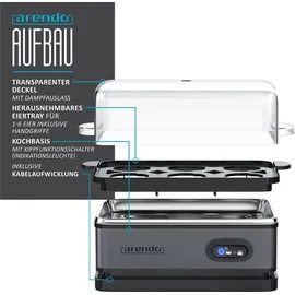 Arendo Frühstücks Set in Grau - Wasserkocher / Langschlitz Toaster / Eierkocher
