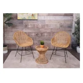 Mendler Esszimmerstuhl HWC-M28, Küchenstuhl Korbstuhl Rattansessel Rattanstuhl Stuhl, Kubu Rattan Metall