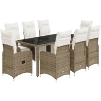 vidaXL 9-tlg Garten-Bistro-Set mit Kissen Braun Poly Rattan Modell 4