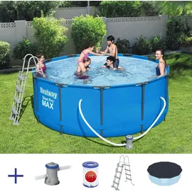 BESTWAY Steel Pro Max Frame Pool Set 366 x 122 cm lichtgrau inkl. Filterpumpe