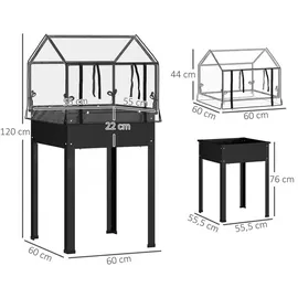 Outsunny Hochbeet mit Abdeckung, erhöhtes Kräuterbeet mit Ablauflöchern, Pflanzkasten aus Metall, wetterbeständig Gemüsebeet, Gartenbeet, Pflanzbeet für