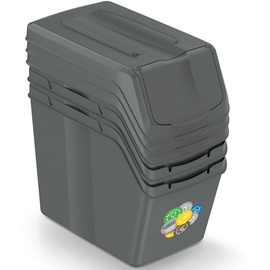 Prosperplast Sortibox Mülleimer zum Mülltrennung Recycling Mülltrennbehälter Set 3x20L grau
