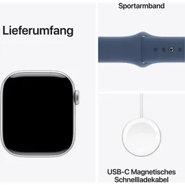 Apple Watch Series 10 GPS + Cellular 42 mm Aluminiumarmband silber Sportarmband denim S/M