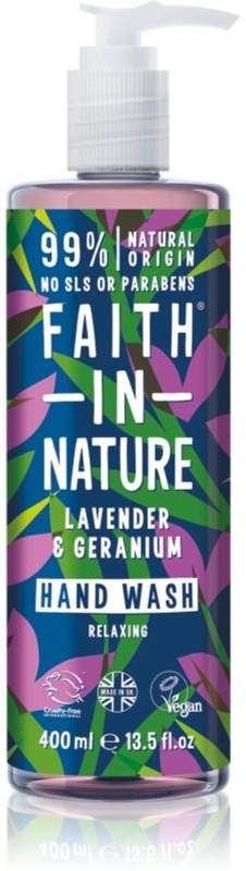 Faith In Nature Lavender & Geranium natürliche Flüssigseife für die Hände mit Lavendelduft 400 ml