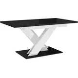 MEBLINI Esstisch Ausziehbar - Esszimmertisch Modern - Küchentisch - Säulentisch - Ausziehtisch - Dining Table - Esszimmertische - 140-180x80x75cm - Bronx - Schwarz Hochglanz/Weiß Hochglanz