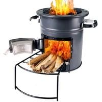 KESSMANN Grillkamin rauchfreier BBQ Feuer Raketenofen mobil Outdoor Holzofen aus Eisen, Set, für Holz, Kohle, Pellets, Grillkohle, Tannenzapfen, Pappe und Laub, wetterfest und robuster Grill Holzkohlegrill Kaminofen Ofen Feuerofen schwarz