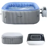 Mendler Whirlpool HWC-N97, 5 Personen, In-/Outdoor heizbar aufblasbar Pumpe PVC laminiert, eckig 180cm grau-blau