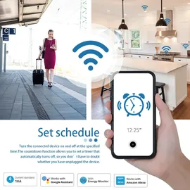 ghome smart Wlan Steckdose 16A, Alexa Steckdose 1 Pack, Smart Home Plug Kompatibel mit Alexa Google Home, App Fernbedienung, Stromverbrauch Messen Sprachsteuerung Timer, NUR auf 2,4GHz WiFi