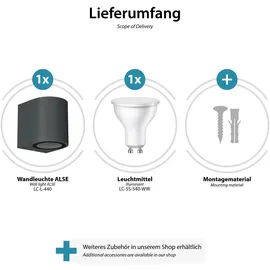 ledscom.de Wandleuchte ALSE Downlight Aluminium 8,0 cm inkl. GU10 LED 450lm anthrazit