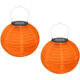 Ledeak 2 Stück Solar Lampions Außen, 20cm Solar LED Laterne Wetterfest Hängend, Polyester Runde Garten Lampions Solar Laterne Outdoor für Garten Terrasse Hochzeit Fest Deko Außendeko (Orange)