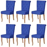 Casa Padrino Chesterfield Neo Barock Esszimmer Stuhl 6er Set Blau / Naturfarben - Küchenstühle Set - Esszimmer Möbel - Chesterfield Möbel - Neo Barock Möbel