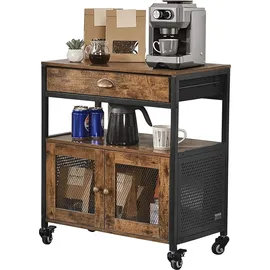 Vevor Kaffeebarschrank 61 x 36 x 70,5 cm Kaffeebarschrank im Landhausstil mit 4-stufigem Stauraum, beweglicher Kaffeebartisch mit Rollen &Netztür,