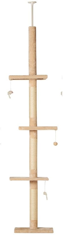 Runesol verstärkter Kratzbaum deckenhoch, 245-288 cm hoher Katzenbaum mit Mehreren Etagen, Höhenverstellbarer Katzenkratzbaum Beige, große Plattformen und Wandhalterung, Katzenzubehör