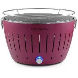 LotusGrill Starter-Set Classic 1x Grill Pflaumenlila mit USB-Anschluß, 1x Buchenholzkohle 2,5 kg, 1x Brennpaste 200ml, 1x Würstchenzange (Farbe nach
