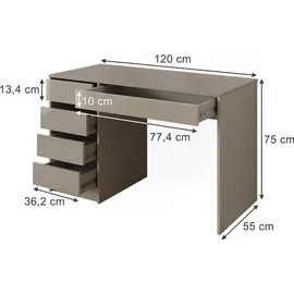 Vicco Schreibtisch Sherry, Greige Hochglanz, 55 x 120 cm mit Schubladen, Model 57919 - Grau