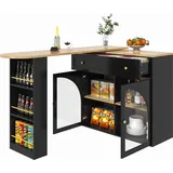 Ausziehbarer Esstisch Mit 3-stufigem Seitenregal Und Glastüren Drehbar Für Küche Und Wohnbereich 138-204x39x104 Cm
