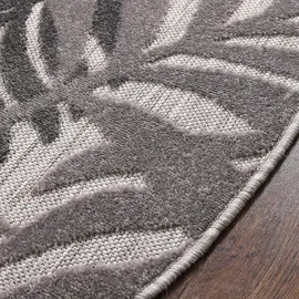 Sanat Teppich Floral Outdoor, rund, Höhe: 6 mm, In- und Outdoor geeignet, florales Design, Balkon, Terasse grau Ø 120 cm x 6 mm