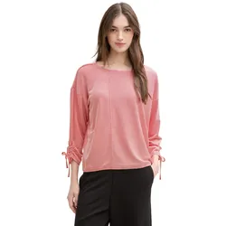 3/4-Arm-Shirt TOM TAILOR DENIM, Damen, Gr. XS (34), small rot, Single Jersey, Obermaterial: 58% Viskose, 38% Polyester, 4% Elasthan, gestreift, modisch, regular fit normal, Rundhals, 3/4-Ärmel verstellbar mit Bindeband, Shirts, in feiner Rippoptik
