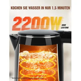 Aigostar - Edelstahl Doppelwand Elektrischer Wasserkocher mit Wasserstandsanzeige, - Schwarz