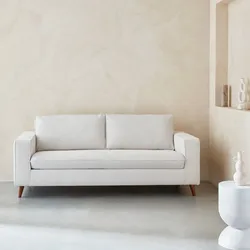 Elfenbeinfarbenes 3-Sitzer-Bettsofa mit 12 cm dicker Matratze, hergestellt in Frankreich