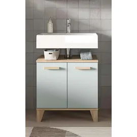 WELLTIME Waschbeckenunterschrank WELLTIME "MINTTU, Breite 60 cm, 2 Türen, 1 Einlegeboden, 2 Fächer", grau (hellgrün, eiche hell nachbildung), B:60cm H:61cm T:34cm, FSC-zertifizierter Holzwerkstoff, Schränke, Waschbeckenunterschrank, Badmöbel, Badschrank, Schrank,