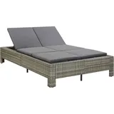 vidaXL Sonnenliege 2-Personen mit Auflage Doppelliege Gartenliege Relaxliege Liege Lounge Gartenmöbel Rattanmöbel Grau Poly Rattan