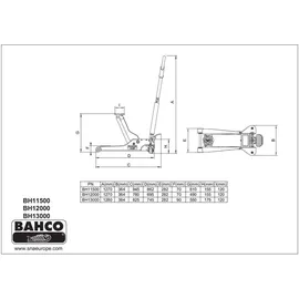 BAHCO Wagenheber Stahl grau/orange 2 t 70-490 mm