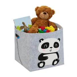 Relaxdays Aufbewahrungskorb Panda-Motiv 33 x 34 x 32 cm grau