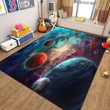 Teppich Wohnzimmer Schlafzimmer Kurzflor 140x200 cm Universum Galaxie Planeten Teppiche Waschbar einfache Pflege Weich rutschfest Vintage Teppich Orientalischer Teppich, Esszimmer und Kinderzimmer