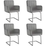 MODFU Esszimmerstuhl 4er-Set Kunstleder Grau mit Metallgestell, ergonomische Rückenlehne, stapelbar