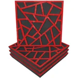 Akustikplatte, Motiv: Skyross, 4 Stück, Schallabsorption, 50 x 50 x 5 cm, Absorption, Diffusion, Reflexion, Schalldämmung, Isolierung, Holz, perforiert, laminiert: Skyross, rot glänzender Kunststoff