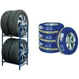 Goodyear Reifenregal für 4 Reifen, platzsparende Aufbewahrung, höhenverstellbar, 2 Ebenen, Tragkraft bis zu 120 kg & 75526 Reifenabdeckung, 4er-Set