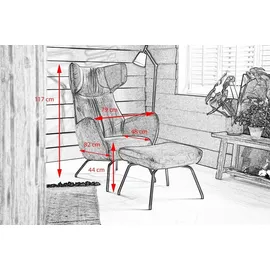 KAWOLA Ohrensessel LOTTE Velvet 79 x 117 x 80 cm Olivgrün mit Hocker