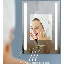 Hoko Badspiegel LED ANTIBESCHLAG SPIEGELHEIZUNG. und Digital Uhr! 70 x 50 cm im Quer Format (WEEE-Reg. Nr.: DE 40647673)