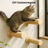 2 Stück Katzentreppe Wand Katzen Kletterstufen aus massives Gummibaumholz