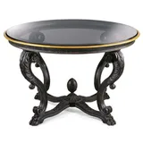 Casa Padrino Luxus Barock Esstisch Antik Schwarz / Antik Gold - Runder Barockstil Massivholz Esszimmertisch mit Glasplatte - Barock Esszimmer & Hotel Möbel - Luxus Qualität - Made in Italy