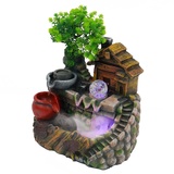 Zimmerbrunnen Brunnen, Steingarten-Wasserbrunnen Tischbrunnen, mit LED Kristallkugel und Zerstäuber, Wasserfall Tischbrunnen, Desktop-Brunnen Wasserfall Ornament, für Heim, Büro Multicolor