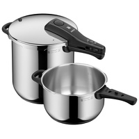 WMF Perfect One Pot Schnellkochtopf Set Induktion 2-teilig, Dampfkochtopf 8,5l + 4,5l mit Einsatz, großes Kochsignal, 2 Kochstufen, abnehmbarer Deckelgriff