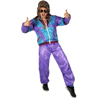 Foxxeo 80er Jahre Kostüm für Erwachsene Premium 80s Trainingsanzug Assianzug Assi - Herren Größe S-XXXXL - Fasching Karneval Anzug, Farbe Lila-türkis, Größe: S