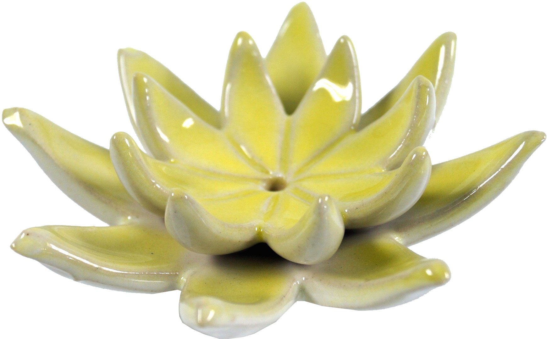 GURU SHOP Räucherstäbchenhalter Lotus aus Keramik Gelb - Modell 21, 4x10x10 cm, Räucherstäbchen Halter