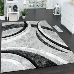 Teppich PACO HOME "Brillance 758", grau, B:240cm H:18mm L:330cm, Kunstfaser, Teppiche, Kurzflor, modernes geometrisches Design, auch als Läufer