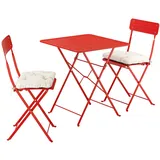 IKEA SUNDSÖ Tisch und 2 Klappstühle für draußen leuchtend rot/leuchtend rot Kuddarna helles Graubeige 36x32 cm