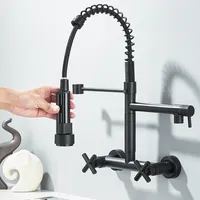 Schwarz Wandarmatur Küchenarmatur Ausziehbar Brause 360°Wasserhahn Mischbatterie