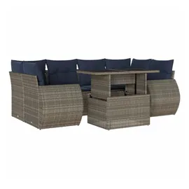 vidaXL Gartensofa-Set mit Kissen, grau, Polyrattan