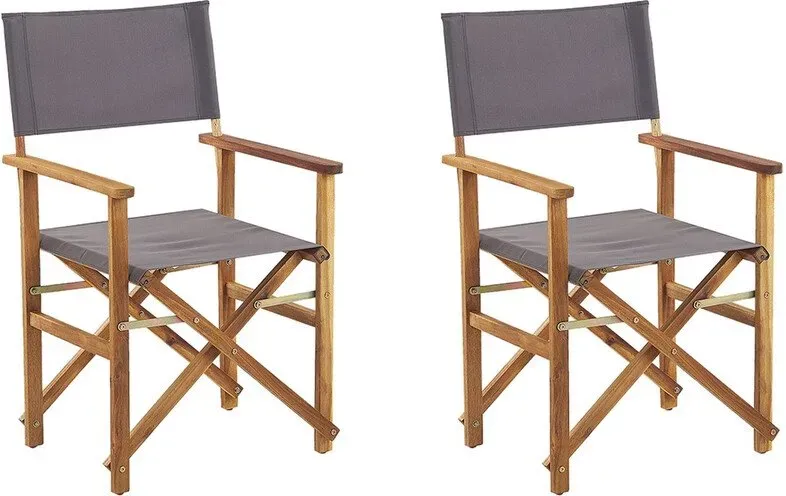 Beliani 2er-Set Klappstühle aus Akazienholz, heller Holzton, Grau CINE