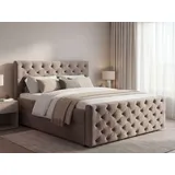 GrainGold Boxspringbett Montego 180x200 - Bett mit Matratze und Topper - Boxspringbett mit Bettkasten und Matratze - Boxspringbett Braun (Monolith 09) - Beige