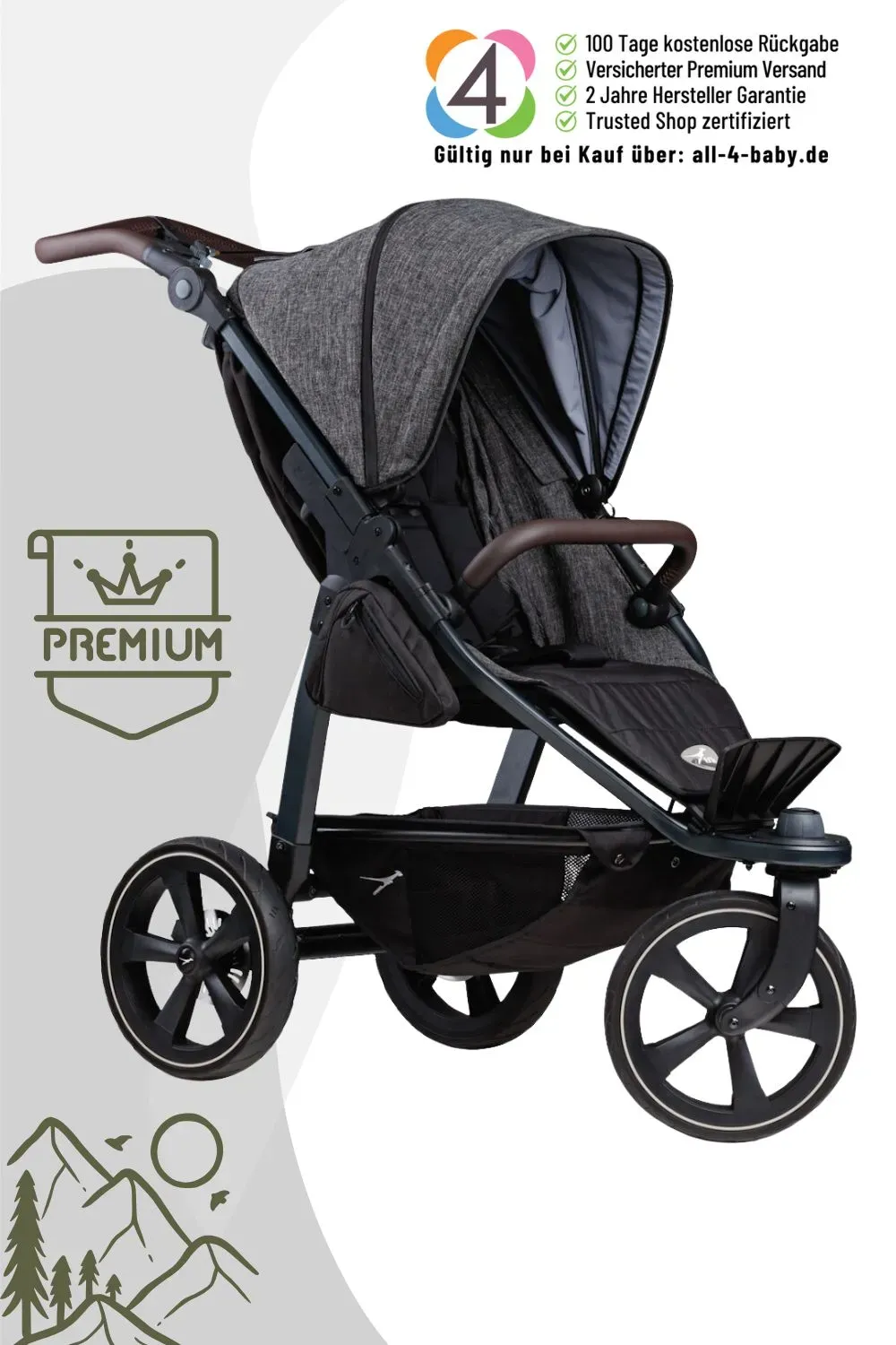 TFK Mono 2 - Sportkinderwagen mit Luftkammerrad-Set - Premium Edition, Farbe: Premium Anthrazit