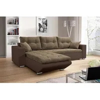 Fun Möbel Ecksofa Sofa NINO mit Schlaffunktion Braun-Hellbraun Ottomane Links - Schwarz