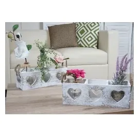 Mendler 2er-Set Dekokiste HWC-C26, Aufbewahrungsbox, 2 Griffe Indoor Paulownia shabby weiß, 10x10x30cm