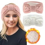 DRESHOW Damen Warm Gestricktes Stirnband Winter Ohrenwärmer Gehäkelte Kopfwickel Dickes Fleecefutter Haarbänder